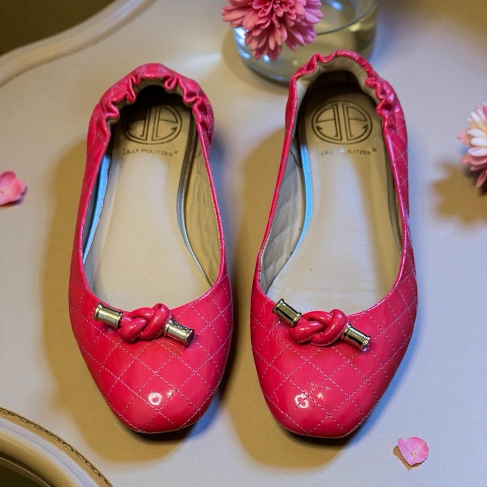 Kelly & Katie Pink Quilted Knot-Trim Ballet Flats